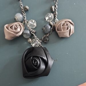 Elegant Black and Silver Rose Necklace